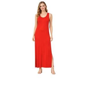 Red Stretch Maxi Dress Size S Soft Side Slits Quiet Luxury Minimalist Resort EUC
